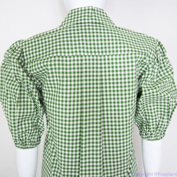 NWT kate spade mini gingham button-front shirt, Green & White - Picture 8 of 16